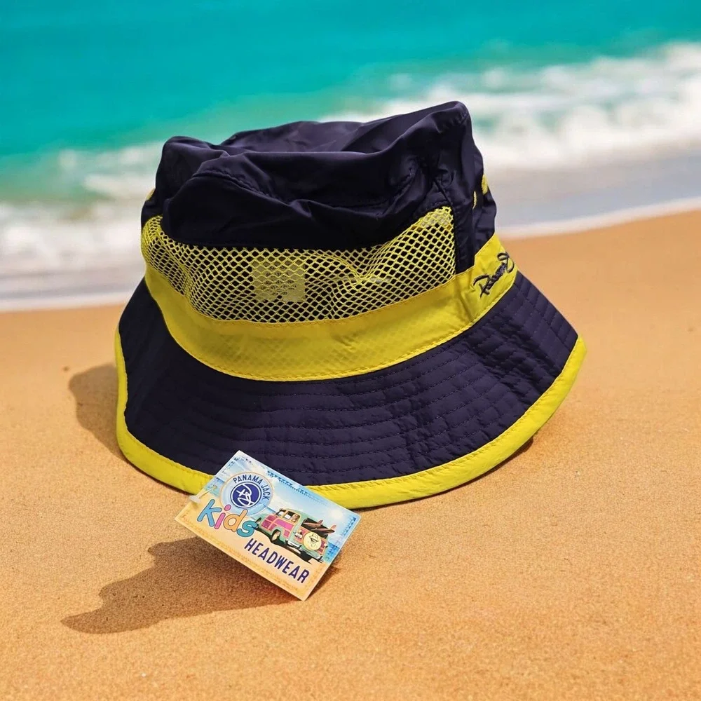 Panama Jack Kids Bucket Hat Sun Protection Beach‎ Hat Yellow Navy 4-6X